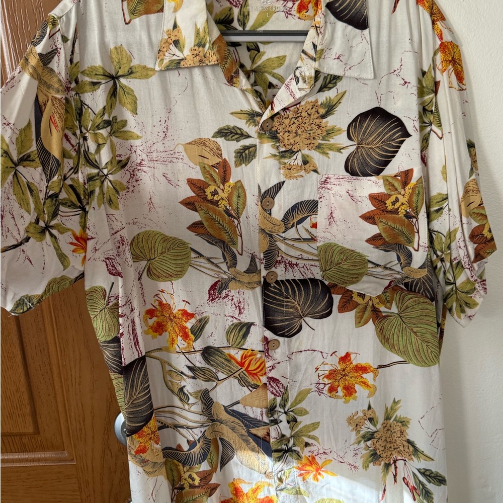 Floral and Tropical Leaf Print Men's Shirt L